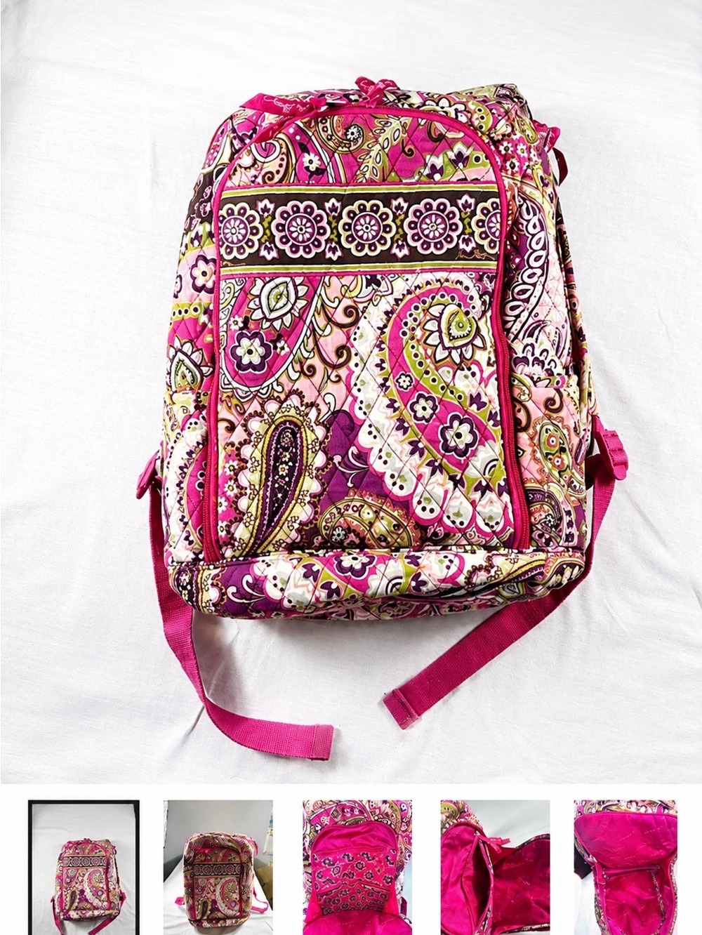 Rare Vera Bradley Very Berry Paisley Backpack School Travel Large Laptop Bag EUC